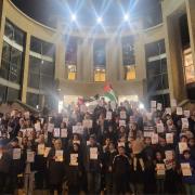 Hundreds of healthcare workers gathered in Glasgow's Buchanan Street to call for a ceasefire in Gaza
