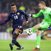 Jacob Brown, left, in action for Scotland against Norway at Hampden on Sunday night