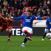 Rangers captain James Tavernier equalises from the penalty spot against Aberdeen at Pittodrie today