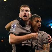 Dejan Kulusevski (left) celebrates scoring Tottenham’s equaliser (Martin Rickett/PA)
