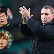 Celtic manager Brendan Rodgers, main picture, Oh Hyeon-gyu, inset top, and Kyogo Furuhashi, inset bottom