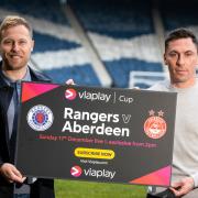Scott Arfield, left, and Scott Brown promote Viaplay's coverage of the Viaplay Cup final at Hampden yesterday