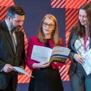 Social Justice Secretary Shirley-Anne Somerville with Minister for Migration and Refugees Emma Roddick (right) and Minister for Independence Jamie Hepburn (left) at the launch of the sixth paper in the Building a New Scotland series