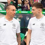Scott Brown, left, speaks to Kieran Tierney during their time at Celtic