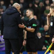 Rangers manager Philippe Clement talks to referee Nick Walsh at full-time