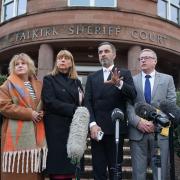 Solicitor Aamer Anwar (2nd right) representing the families of both victims, speaking to the media with Deborah Coles, executive director of bereavement charity Inquest (left) and Linda Allan (2nd left) and Stuart Allan (right), the parents of Katie