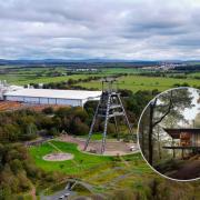The former Barony Colliery and, inset, an artists impression of a building in the proposed new wellness park