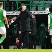 Rangers manager Philippe Clement protests to the referee about a foul on his player Todd Cantwell during the cinch Premiership match against Hibernian at Easter Road this evening