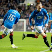 Borna Barisic, right, celebrates opening the scoring for Rangers in their Scottish Cup tie with Ayr United at Ibrox tonight
