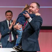 Ian Murray with his daughter Zola after speaking at the Scottish Labour Party conference at the SEC in Glasgow