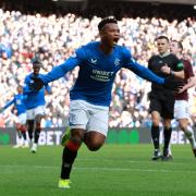 Rangers winger Oscar Cortes celebrates scoring against Hearts in a cinch Premiership match at Ibrox this afternoon