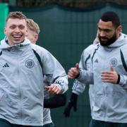 Alistair Johnston, left, in Celtic training with Cameron Carter-Vickers at Lennoxtown