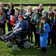 Representatives of the Time for Inclusive Education (TIE) campaign, LGBT Youth Scotland and Stonewall Scotland outside the Scottish Parliament, Edinburgh, ahead of a debate where LGBTI equality in schools is to be reviewed.