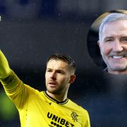 Rangers goalkeeper Jack Butland, main picture, and Graeme Souness, inset