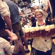 A server balances beers at Germany's Oktoberfest. Beer is an important part of the country's culture