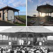 Girvan bandstand in its peak before falling into disrepair, and the restored bandstand at Edinburgh's Saughton Park