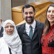 Humza Yousaf with his father Muzzafar, his mother Shaaista, and his wife Nadia El-Nakla