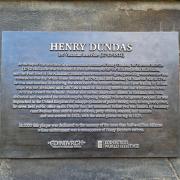 The replacement plaque on the Melville Monument in Edinburgh