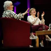Former first minister Nicola Sturgeon chairs an event with comedian Janey Godley at the Aye Write book festival