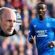 Rangers midfielder Mohamed Diomande, main picture, and Ibrox manager Philippe Clement, inset