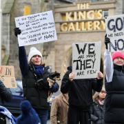 Demonstrators protesting against the Hate Crime Act outside the Scottish Parliament on Monday