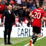 Manchester United manager Erik ten Hag gestures on the touchline during the Emirates FA Cup semi-final match at Wembley Stadium, London. Picture date: Sunday April 21, 2024.