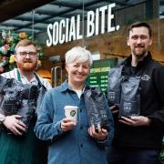 Alastair Lindsay ( General Manager at Sauchiehall street Social Bite branch), Mel Swan (Commericial Manager at Social Bite), and Kevin McGeachan from Matthew Algie.