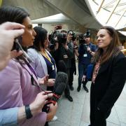 Kate Forbes speaking in Holyrood to reporters yesterday