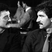 Graeme Souness speaks to Yosser Hughes, the character played by the late actor Bernard Hill, during his cameo appearance on the 1980s BBC drama series Boys from the Blackstuff