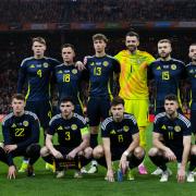 The Scotland national team line up against The Netherlands