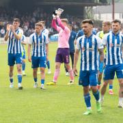 The Kilmarnock players at the end of their final game vs Dundee