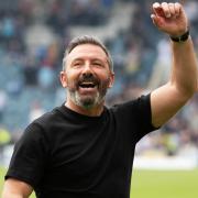 Derek McInnes celebrates with Killie's support at Dundee