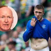 Rangers midfielder John Lundstram after being red carded against Celtic at Parkhead earlier this month, main picture, and Ibrox great John Brown, inset