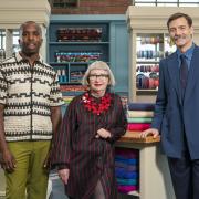 Host Kiell Smith-Bynoe joins judges Esme Young and Patrick Grant  on The Great British Sewing Bee