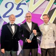 Paul Chadderton, centre, managing director of Matthew Algie, winner of the Most Outstanding Business Award in 2023 Glasgow Business Awards with, left, host Fred MacAulay and Steven Hamill, director of enterprise Scotland and NI, Royal Bank of Scotland