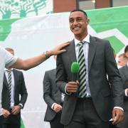 Celtic striker Adam Idah is interviewed at Parkhead following his side's Scottish Gas Scottish Cup final win over Rangers at Hampden today