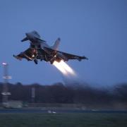 RAF Typhoons taking off from Royal Air Force Coningsby