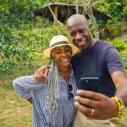 Clive Myrie takes a selfie with big sister Judith, who has recently moved to Jamaica from the UK
