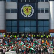 Campaigners staged a demonstration outside Hampden