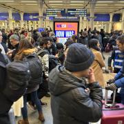 Delayed passengers at St Pancras train station, central London, after all Eurostar services were cancelled on Tuesday