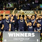 Scotland celebrate winning the Calcutta Cup.
