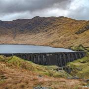 The Cruachan dam and upper reservoir which serve a pumped-storage hydroelectric power station