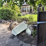 The bus crashed into a garden