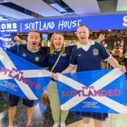 Tartan Army fans at Edinburgh Airport.