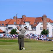 Tommy Fleetwood  plays his second  shot on the 11th hole during day two of the Genesis Scottish Open, when 17,958 spectators were on hand