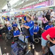 The Italian powerchair football team at Fiumicino Airport