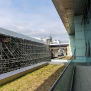The scaffolding on the Mack seen by the Reid building