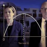 Graphic showing Jenny Gilruth and John Swinney and a Laffer curve