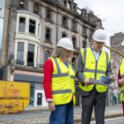 Councillor Meagher and Ms Gilruth at the site of the blaze.