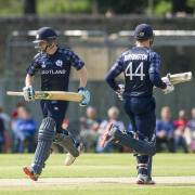 Scotland's Matthew Cross and Richie Berrington shared a 51-run partnership to bring up the win. Picture: Donald MacLeod